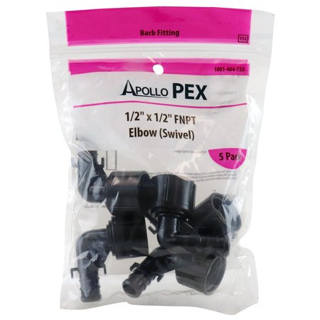 APOLLO PEX 1/2 in. Plastic PEX Barb x Female Swivel 90-Degree Elbow (5-Pack), 5PK PXPAFES125PK